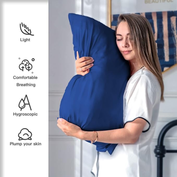 Silk Pillowcase for Hair and Skin,Soft,Breathable and Sliky 100% Queen Silk Pillow Case Set of 2,Both Sides Natural Mulberry Silk Pillowcases with Hidden Zipper(Queen Size 20"X 30",2pcs)