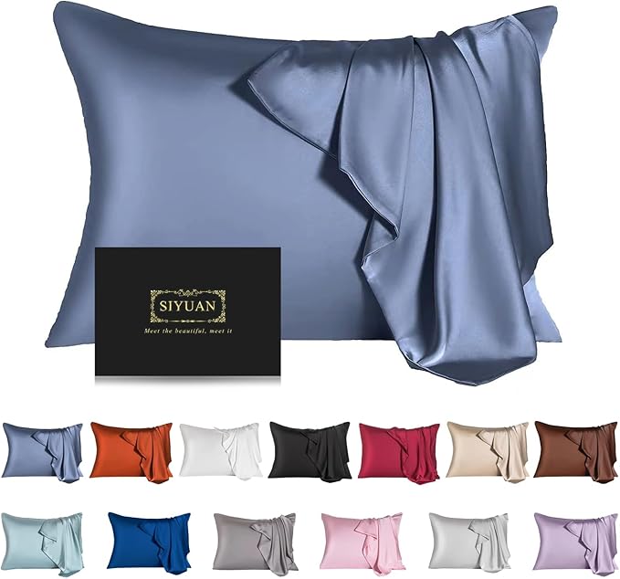 Mulberry Silk Pillowcase for Hair and Skin,Queen Size Cooling Silk Pillow Case with Hidden Zipper,Allergen Proof Dual Sides Soft Breathable Smooth Silk Pillow Cover for Women(Queen,Grayish Blue)