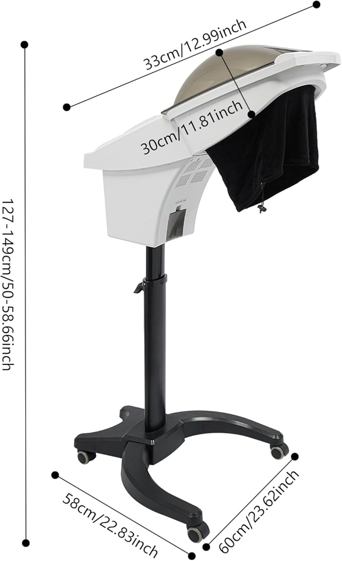 Standing Hair Steamer, 7 Color Hooded Micro Ozone Hair Care Machine Adjustable Height & Wheels with Intelligent Operation Panel for Oiling/Coloring/Conditioning/Perming (White)
