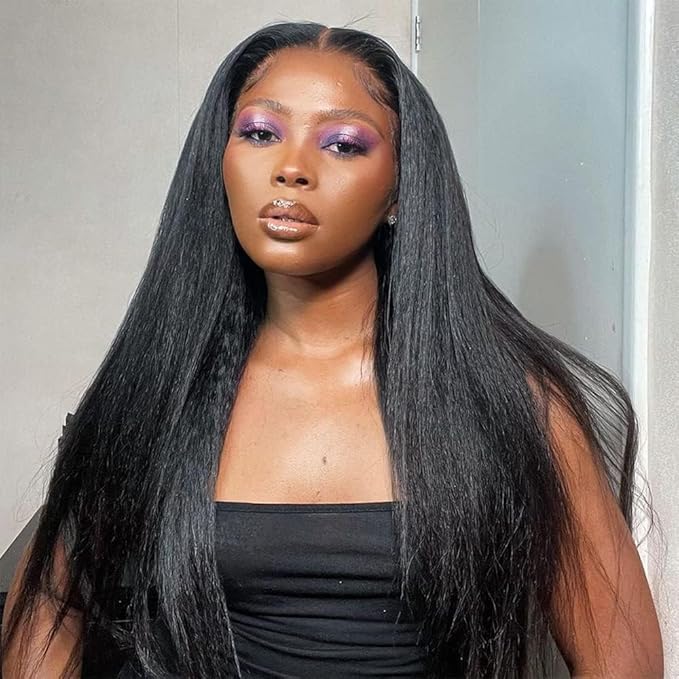 GOLFMAX 30 Inch Yaki Straight Lace Front Human Hair Wig 13x4 Transparent Lace Frontal Wig Pre Plucked Hairline 100% Human Hair Wigs For Black Women Kinky Straight Natural Hairstyles