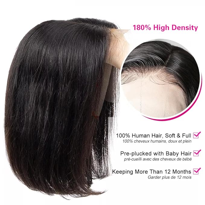 14 inch Short Bob Wigs 13x4 Frontal Bob Transparent Lace Front Wigs Human Hair Pre Plucked Brazilian Virgin Hair Wigs for Black Women Natural Black