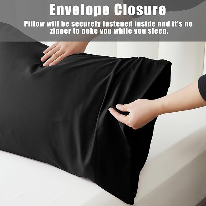 TELUS Pillow Cases King Size 2 Pack, Bamboo Rayon Cooling Pillowcases with Envelope Closure, Cool Breathable Pillow Case for Hot Sleepers & Night Sweats, 20x36 inches, Black