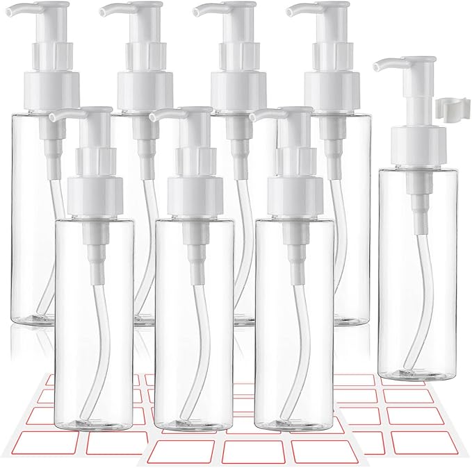 Cosywell Empty Plastic Pump Bottles Dispenser TSA Approved 3.4oz 8 Pack Portable Refillable Container Clear Plastic Lotion Pump Dispenser Bottle for Facial Cleansing Oil Shampoo Shower Gel