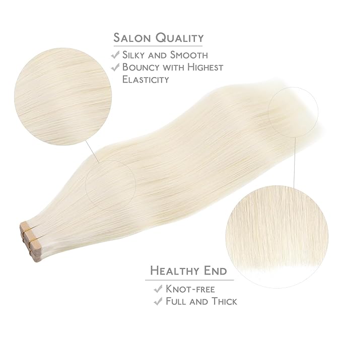 WENNALIFE Tape in Hair Extensions Human Hair, 20pcs 50g 14 inch White Blonde Remy Hair Extensions Straight Human Hair Tape in Extensions Skin Weft Tape Extensions Human Hair