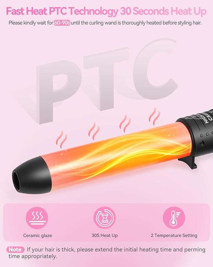 5 in 1 Curling Wand Set: Ohuhu Curling Iron Wand 5Pcs 0.35 to 1.25 Inch Interchangeable Ceramic Barrel Heat Protective Glove 2 Clips Dual Voltage Hair Curler for Girl Women Mother Christmas Gift Pink