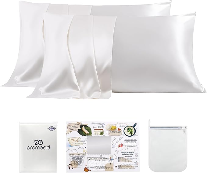 PROMEED 23 Momme Silk Pillowcase 2 Pack Toddler/Travel Size with Free Laundry Bag, Highest Grade 6A+ 100% Mulberry Silk Pillow Case Set of 2, Zipper (Toddler/Travel 13"x18", White)