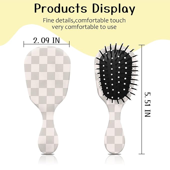 Mini Hair Brush,Cute Detangling Travel Hair Brush,Soft Bristles for Effortless Tangle Removal,Detangler Hairbrush for Women Men Boys Girls Kids Wet Dry All Hair Types (Grey Grid, Mini)