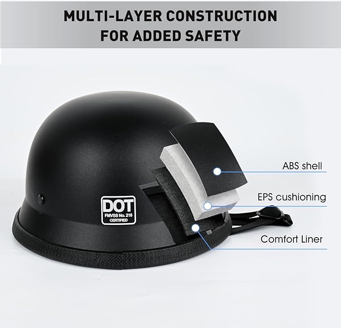 German Style Skull Cap Adult Men Women Half Shell Helmet, DOT Approved Retro Face Helmet for Cruiser Scooter Chopper