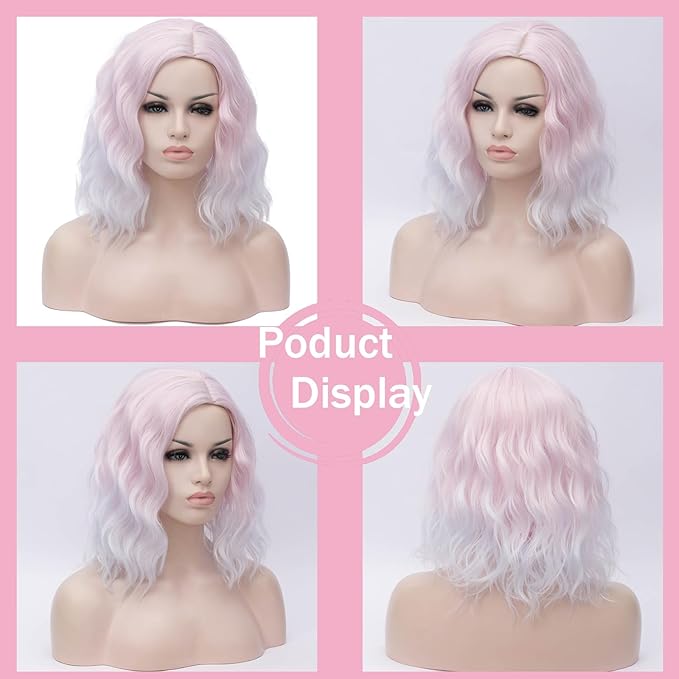 BUFASHION 14" Women Short White Kinky Straight Cosplay Synthetic Wigs With Air Bangs 46 Colors Available (white 2)