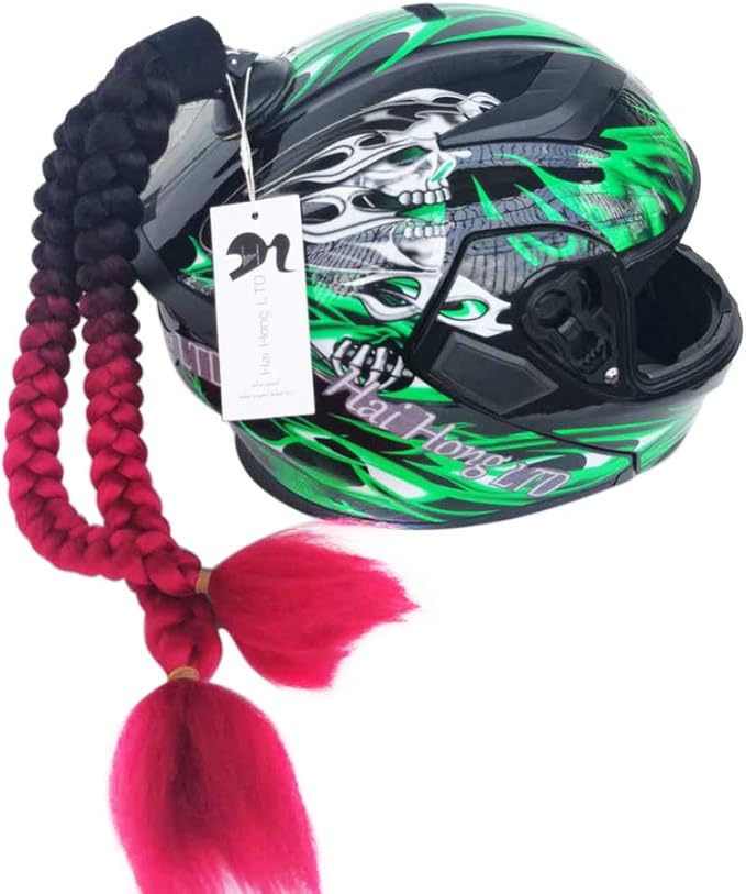 Helmet Pigtail Motorcycle Helmet Ponytail Bicycle Helmet Braids Hair Tails Used for Any Helmets/Reusable Design 24Inch 2pcs Together (Helmet Not Included)