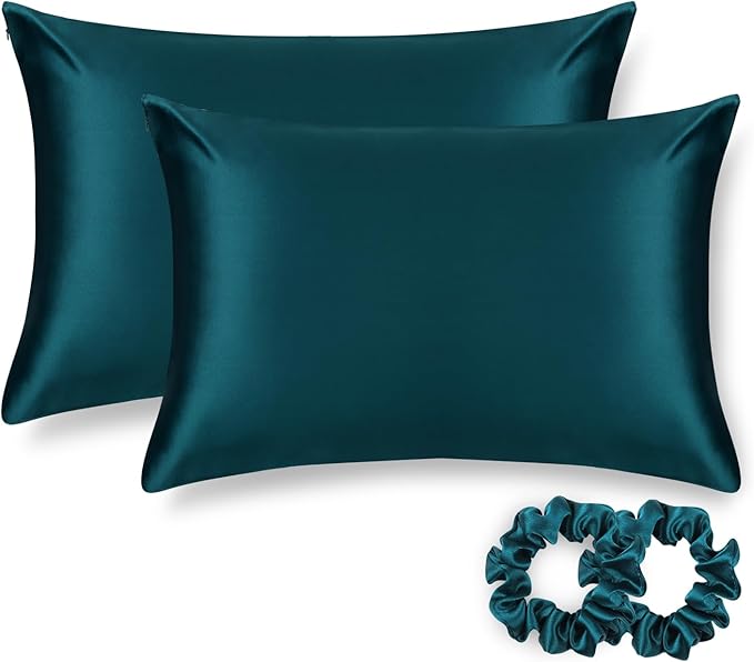 ALASKA BEAR Silk Pillowcase for Hair and Skin, Set of 2 Pure Genuine 22 Momme Mulberry Silk Pillow Cases Queen Size for Bliss Sleep Better Than Poly Satin, Zipper Closure(2pc,Teal Sapphire)