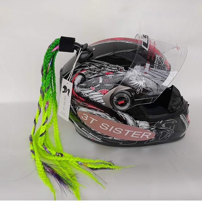 Helmet Pigtails Gradient Ramp Helmet Braids Ponytail Helmet Hair with Suction Cup for Motor Bike 1PCS 24inch (Helmet not Included)