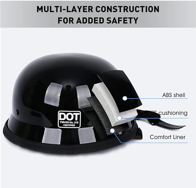 German Style Skull Cap Adult Men Women Half Shell Helmet, DOT Approved Retro Face Helmet for Cruiser Scooter Chopper