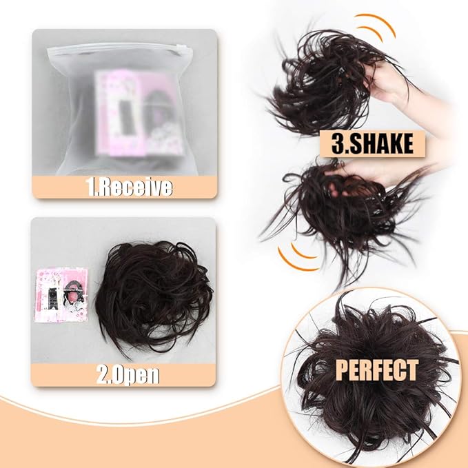 HMD Tousled Updo Messy Bun Hairpiece Hair Extension Ponytail With Elastic Rubber Band Updo Ponytail Hairpiece Synthetic Hair Extensions Scrunchies Ponytail Hairpieces for Women (12H24)