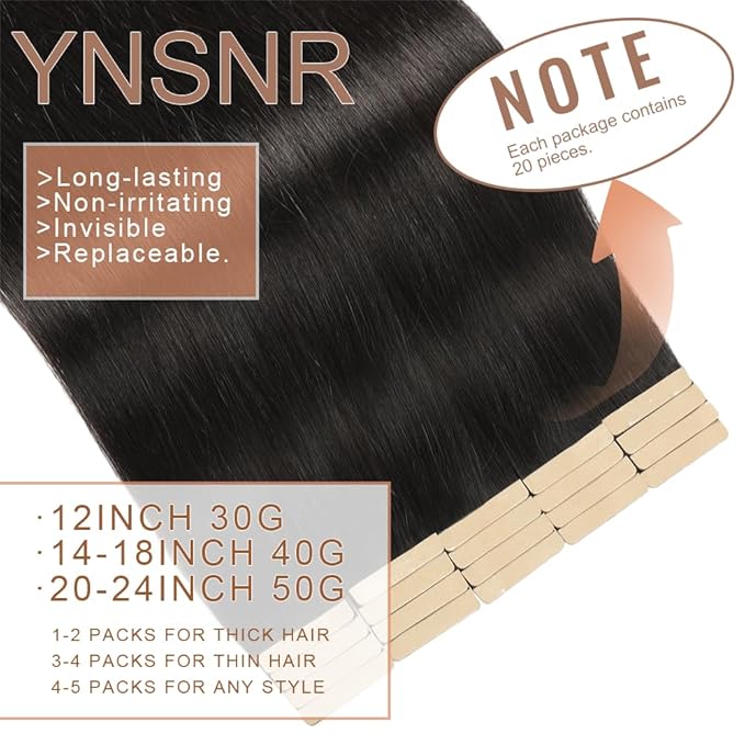 Tape in Hair Extensions Human Hair 16 Inch 20pcs Invisible Tape ins Hair Extensions Real Human Hair Natural Black Remy Seamless Injected Tape Extensions