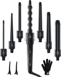 7 in 1 Curling Wand Set: Ohuhu Curling Iron Wand 7Pcs 0.35 to 1.25 Inch Interchangeable Ceramic Barrel Heat Protective Glove 2 Clips Dual Voltage Hair Curler Girl Women Mother Christmas Gift Black