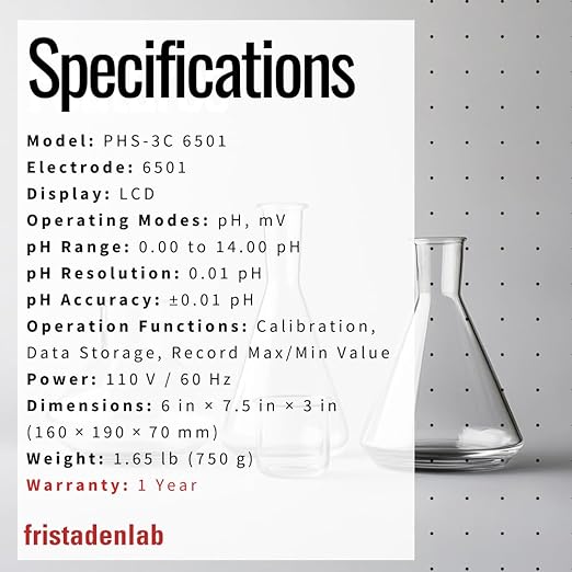 Fristaden Lab Benchtop pH Meter | USA Company | (Upgraded Glass Lab Electrode - 6501)