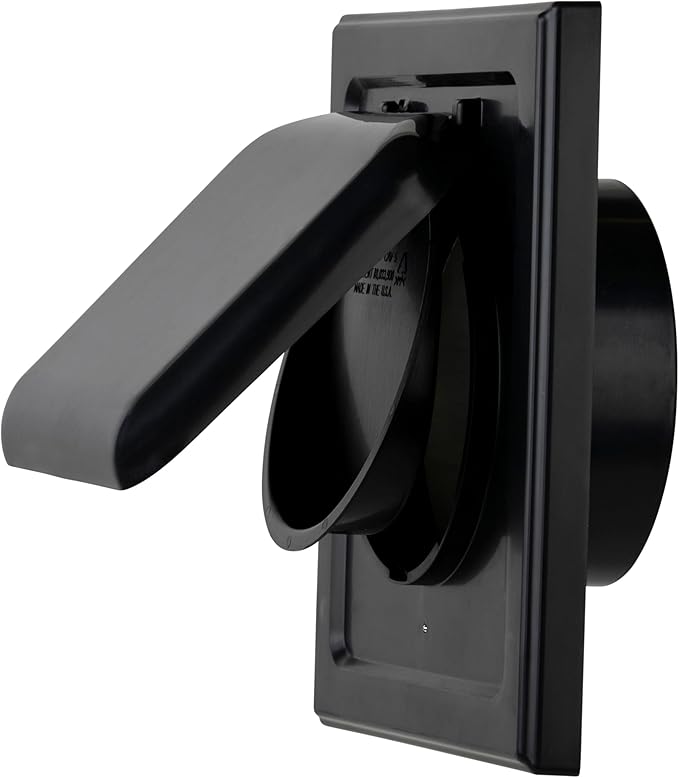 NO-PEST VENT, Exclusive Dual Door Dryer Vent Cover Outdoor 4 inch with Collar, Made in USA w Highest UV Resistant Plastic in any Outdoor Vent Cover (Onyx, 4" Plastic WIth Collar)