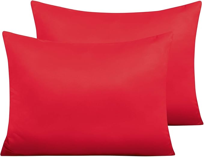 NTBAY Zippered Satin Pillow Cases for Hair and Skin, Luxury Standard Hidden Zipper Pillowcases Set of 2, 20x26 Inches, Red