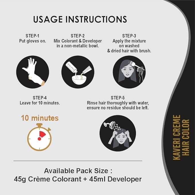 Kaveri Creme Hair Color Permanent Hair Dye Color - With Improved Creme Formula for 100% Gray Coverage Ammonia Free Hair Color Dye for Rich Bright Long lasting (Natural Black, 3.04 Fl Oz)