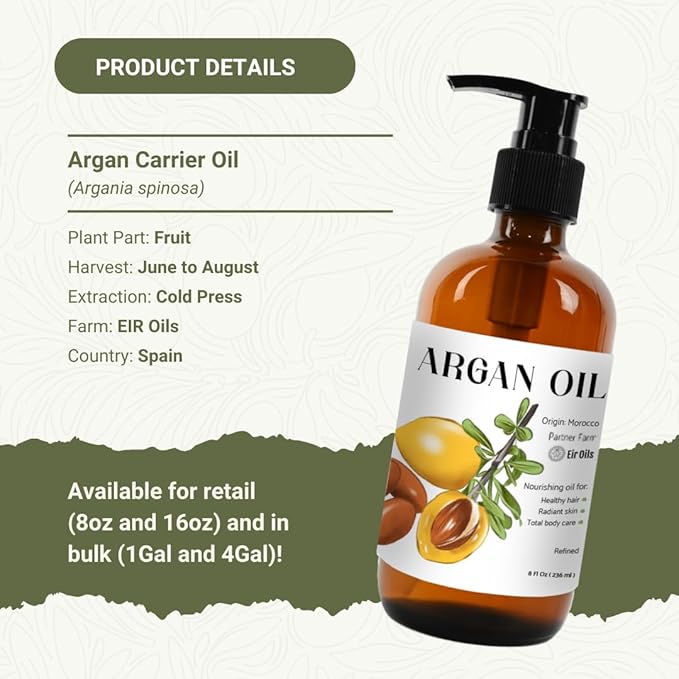 Argan Oil for Hair Growth Oil 8oz (Aceite de Argan) - 100% Pure Cold Pressed Moroccan Oil with Pump - Suitable for Colored & Damaged Hair - Argan Oil for Face, Body Oils, Nail & Scalp
