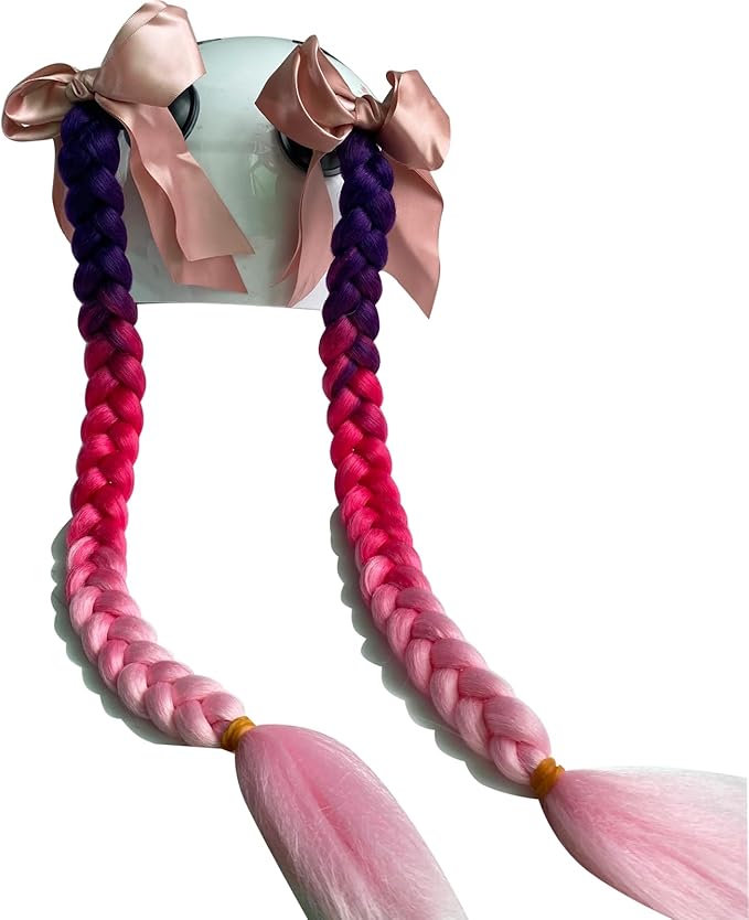 2PCS Helmet Pigtail Motorcycle Helmet Ponytail Bicycle Helmet Braids Hair Tails Used for Any Helmets/Suction Cup Reusable Design 2PCS(Helmet Not Included)