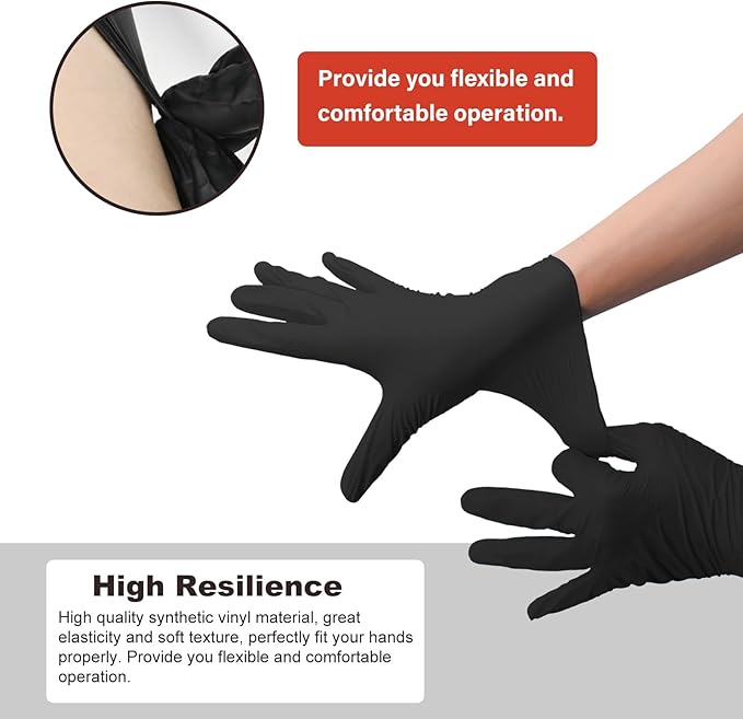 Disposable Gloves Large, Nitrile and Vinyl Blend Material Gloves, Latex Free 4 Mil 200 Pc Food Grade Glove for Cleaning, Food Prep,Hair Dye,Tattoo, Black