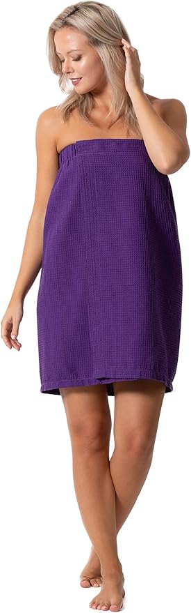 Turkish Linen Women’s Waffle Spa Body Wrap with Adjustable Closure