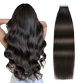 SUYYA Tape in Hair Extensions Human Hair 100% Remy Human Hair Natural Black 50g/pack 20pcs Straight Seamless Skin Weft Tape Hair Extensions(24 inches #1B Off Black)