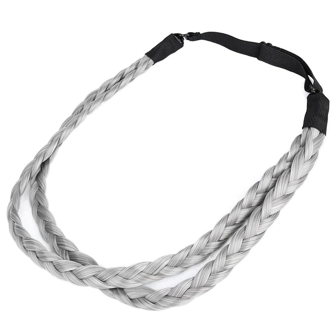 DIGUAN Double Three Strand Synthetic Hair Braided Headband Hairpiece Extension Women Girl Beauty accessory (Smoky Gray)