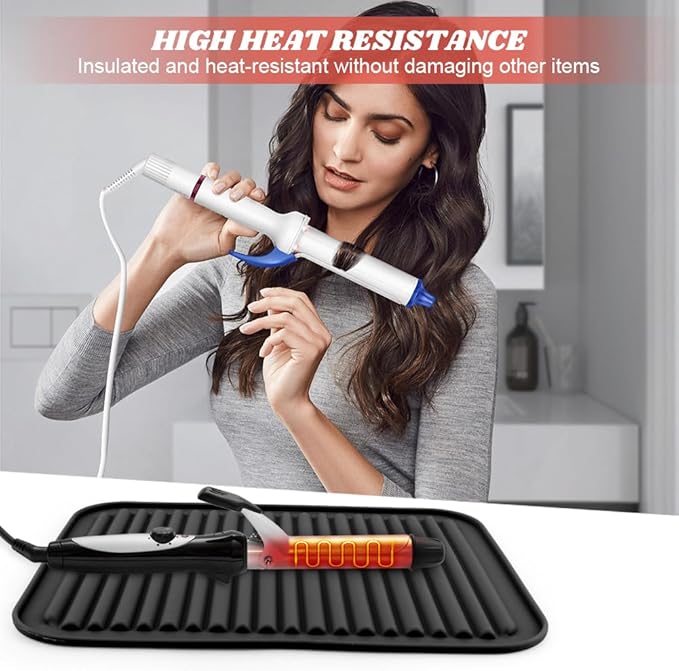 Heat Resistant Silicone Mat for Hair Tools: Curling Iron, Flat Iron, Hair Straightener - Portable Hair Styling Pad Cover(Black)