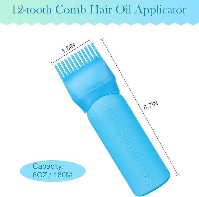 Cosywell 3 Pack Hair Oil Applicator Bottle 6 Ounce Root Comb Applicator Bottle Hair Dye Applicator Brush for Hair Root Comb Color with Graduated Scale(Black Blue Green)