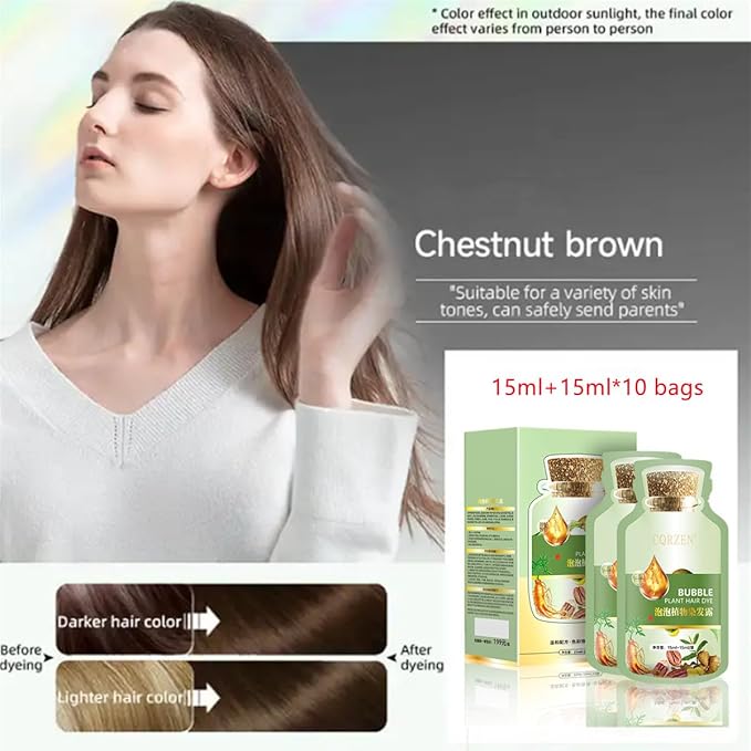 Natural Plant Hair Dye, New Botanical Bubble Hair Dye 20ml 10Packs/Box, Chestnut Brown, Pure Plant Extract for Grey Hair Color Bubble Dye, Color Conditioner Shampoo