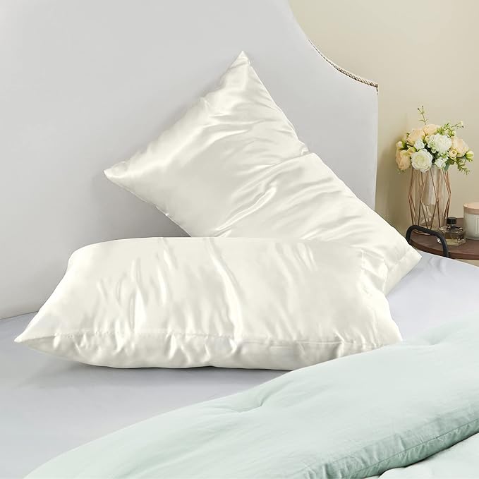 BEDELITE Satin Pillowcase for Hair and Skin, Super Soft and Cooling Similar to Silk Pillow Cases 2 Pack with Envelope Closure, Gift for Women Men(20"x40" King Size, Ivory)