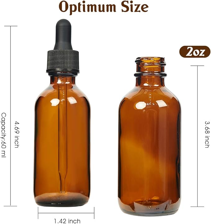 Eternal Moment 2 oz Eye Dropper Bottle(24 Pack), 60ml Amber Glass Bottles with Glass Eye Dropper for Essential Oils, Chemistry Lab Chemicals, Colognes & Perfumes