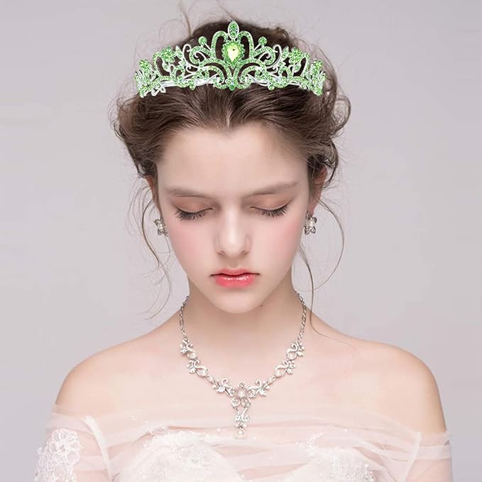 Didder Silver Tiaras and Crowns for Women - Elegant Green Crystal Princess Crowns for Girls - Bridal, Wedding, Prom, Birthday Party