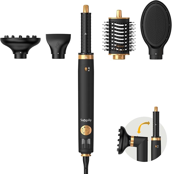 Air Styler 5 in 1, Hair Dryer Brush & Multi-Styler with 110,000 RPM High-Speed Powerful Motor, Auto-Wrap Curler, Cushion Massager, Oval Brush, Diffuser, Nozzle Attachment