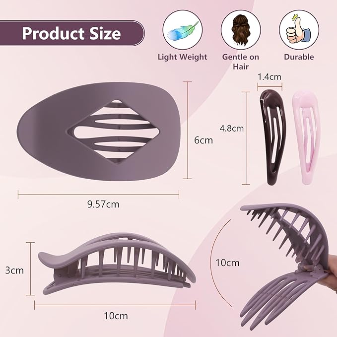 4 PCS Flat Hair Clips - Round Flat Claw Clips for Women and Girls - Strong Hold Grip French Hair Clips for Thick Thin Hair - Stylish Medium Classic Accessories Hair Barrettes (4PCS-Color-3)