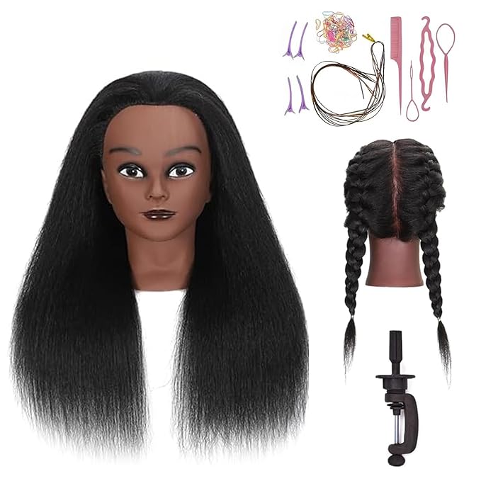 18 Inch 100% Real Hair Mannequin Head Training Head Manikin Cosmetology Doll Head for Hairdresser Practice Braiding Hair Styling with Clamp stand (18 -Inch)