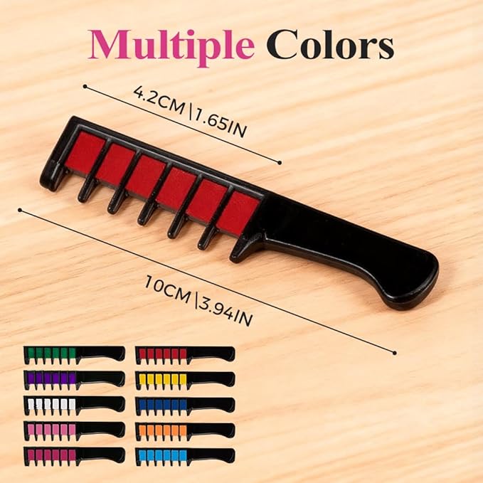 Festive Fun Hair Chalk Combs, Temporary Hair Dye Chalk Comb, Instant Hair Color Comb Washable Quick Dry Vibrant Temporary Color for All Ages for Birthday Party, Christmas Gifts (6 Colors) (10pcs)