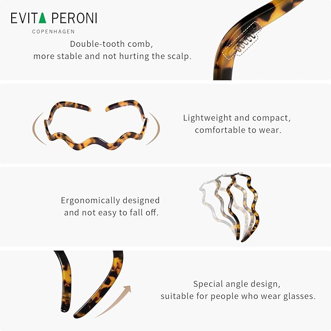 EVITA PERONI Wavy Glasses Headband Hair Band Designed for Eyewear, Comfortable Headbands for Women Fashion Thin Headbands Non Slip No Pressure, No Headache