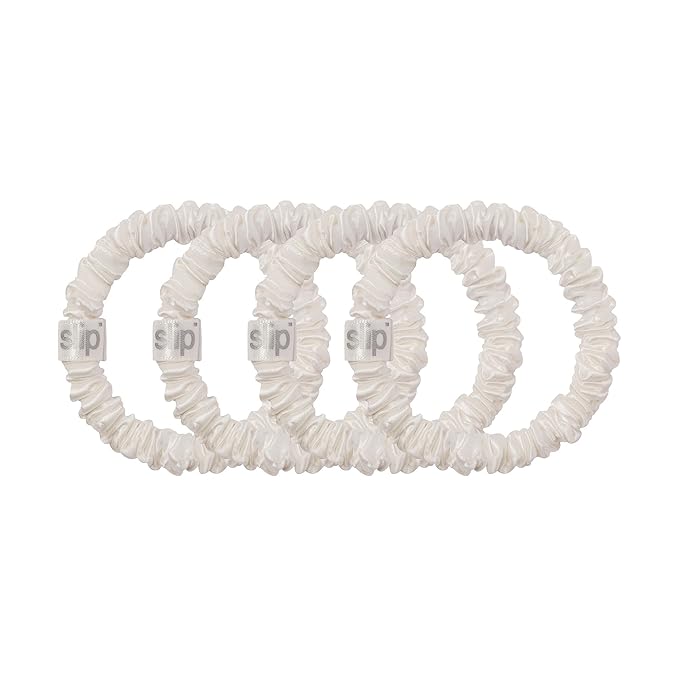 slip Skinny Scrunchies: Anti-Crease, Anti-Breakage Slipsilk™ Design Protects Delicate Hair | Includes 4 Pure Silk Scrunchies, White