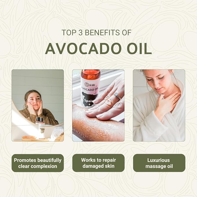 Avocado Oil - Direct from EIR Oils Farm in Spain - 100% Pure Carrier Oil for Hair, Face, and Skin - Hand-Picked, Cold-Pressed Carrier Oil - (8oz)
