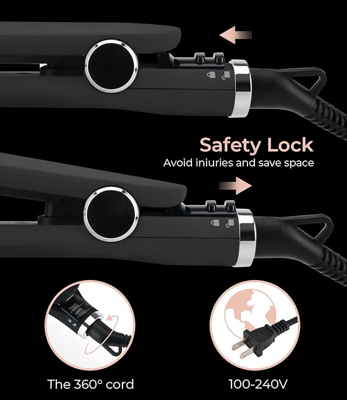 PRITECH Flat Iron Hair Straightener, Titanium Flat Iron with Adjustable Temp(290°F-450°F), 1 inch Plate for All Hairstyles Anti-Scald Dual Voltage Straightening and Curler 2 in 1 (Black)