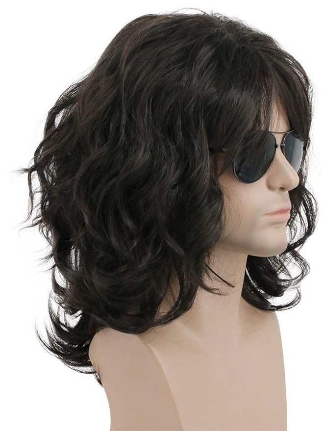 karlery California 70s 80s Rocker Wig Men Women Long Curly Dark Brown Halloween Costume Anime Wig