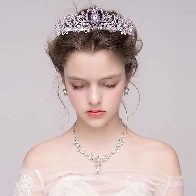 Didder Silver Tiaras and Crowns for Women - Light Purple Crystal Princess Headbands for Bridal, Wedding, Prom, Birthday Parties