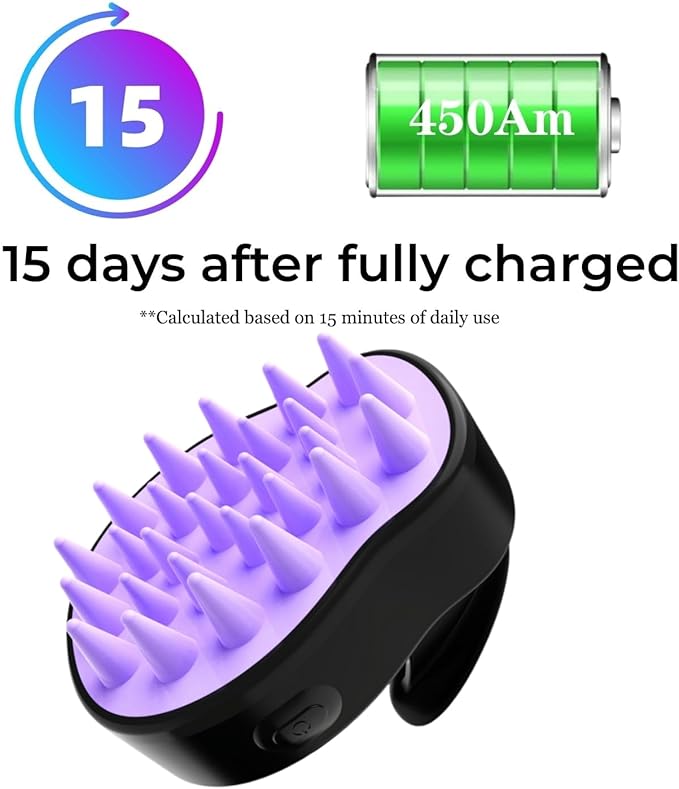 Sonic Scalp Scrubber- Electric Scalp Massager for Hair Growth, Water Resistant Vibrating Head Massager & Dandruff Removal, Scalp Exfoliator (Blue) (Black-Purple), 4.5 Ounce