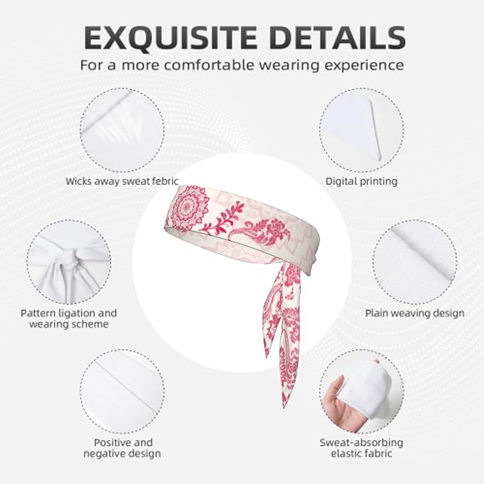 Sports Tie Headband Bandana Running Athletic Sweat Band Elastic Adjustable Sport Head Tie for Men Women Head Ties Ninja Tie Headbands Tennis Sweatbands Soccer Basketball Teams Running Head Band