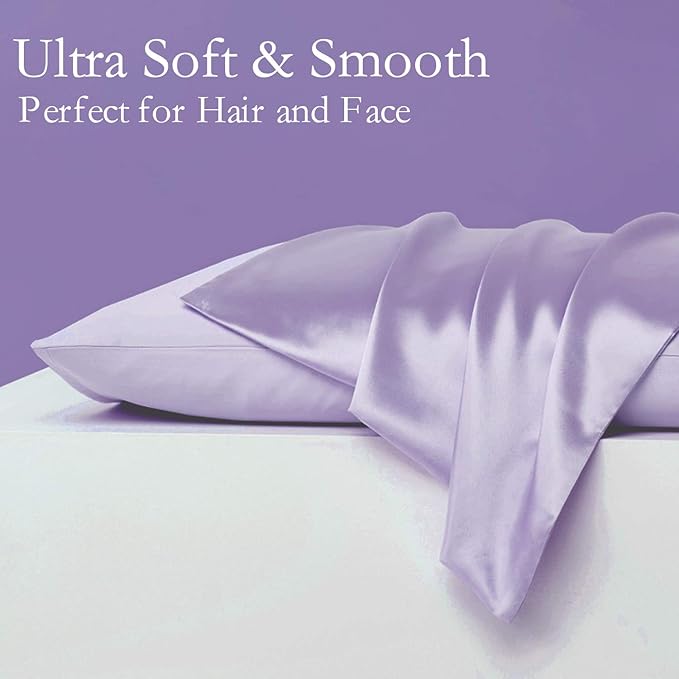 Silk Pillowcase for Hair and Skin 2 Pack 100% Mulberry Silk Bed Pillowcase Hypoallergenic Soft Breathable Both Sides Silk Pillow Case with Hidden Zipper, Pillow Cases (Standard, Light Purple)