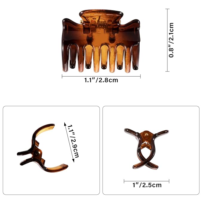 YOHAMA 12 pcs Small Hair Claw Clips Brown Durable Mini Jaw Clip Claw for Kids and Adult Multifunction Non-slip Hair Clips 1 inch Fixed Bangs Decoration Hairstyle